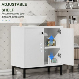 High Gloss Bathroom Sink Cabinet Under Basin Unit Cupboard 2 Door Storage White - thumbnail 6