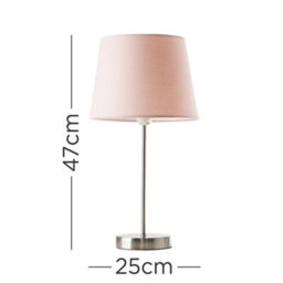 Valuelights Charles Pair Of Brushed Chrome Table Lamps With Pink Tapered Shade - thumbnail 9