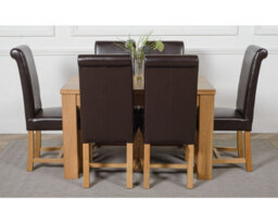 That's Furniture Dakota 127 X 82 Cm Chunky Oak Small Dining Table And 6 Chairs Dining Set With Washington Brown Leather Chairs - thumbnail 2
