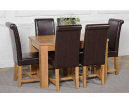 That's Furniture Dakota 127 X 82 Cm Chunky Oak Small Dining Table And 6 Chairs Dining Set With Washington Brown Leather Chairs - thumbnail 3