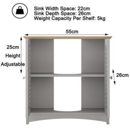 Taylor & Brown Grey Bathroom Shutter Door Under Sink Cabinet, Compact Freestanding Bathroom Storage Unit With Shelves For Basin - thumbnail 6