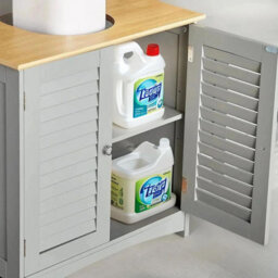 Taylor & Brown Grey Bathroom Shutter Door Under Sink Cabinet, Compact Freestanding Bathroom Storage Unit With Shelves For Basin - thumbnail 3