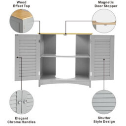 Taylor & Brown Grey Bathroom Shutter Door Under Sink Cabinet, Compact Freestanding Bathroom Storage Unit With Shelves For Basin - thumbnail 5
