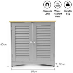 Taylor & Brown Grey Bathroom Shutter Door Under Sink Cabinet, Compact Freestanding Bathroom Storage Unit With Shelves For Basin - thumbnail 7