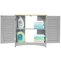 Taylor & Brown Grey Bathroom Shutter Door Under Sink Cabinet, Compact Freestanding Bathroom Storage Unit With Shelves For Basin - thumbnail 4
