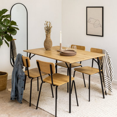 Wyld Haus Belgrade Dining Set Natural Oak Effect Table With 4 Black Chairs - image 1