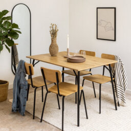 Wyld Haus Belgrade Dining Set Natural Oak Effect Table With 4 Black Chairs - thumbnail 1