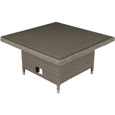 Loops Adjustable Height Garden Coffee / Dining Table - Rattan Wicker Glass Outdoor - image 1