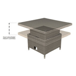 Loops Adjustable Height Garden Coffee / Dining Table - Rattan Wicker Glass Outdoor - thumbnail 3