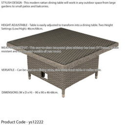 Loops Adjustable Height Garden Coffee / Dining Table - Rattan Wicker Glass Outdoor - thumbnail 2