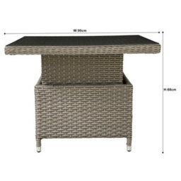 Loops Adjustable Height Garden Coffee / Dining Table - Rattan Wicker Glass Outdoor - thumbnail 5