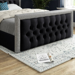 Venice Glitter Border Upholstered Soft Velvet Bed Frame - Black - thumbnail 3
