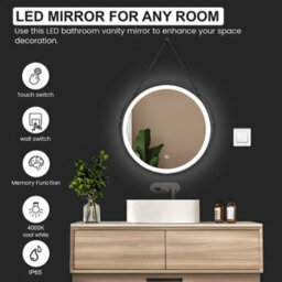 Arko Bathroom Mirror With Led Lights 600X600mm - Wall Mounted Vanity Large Round Mirror - Illuminated Led Mirror - thumbnail 5
