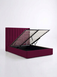 Slumbre Hampton Winged Plush Velvet Ottoman Sleigh Bed - 4Ft Small Double - Burgundy - thumbnail 2