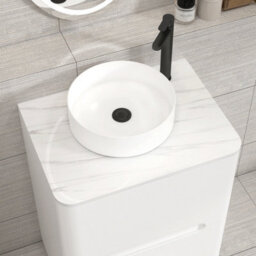 Royal Bathrooms Venice 600mm Gloss White Freestanding Vanity Unit 2 Drawer With Carrara White Undrilled Worktop & Without Basin - thumbnail 6