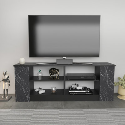 Decorotika Space Tv Stand Tv Unit For Tvs Up To 55 Inch Black Marble Effect And Black - image 1