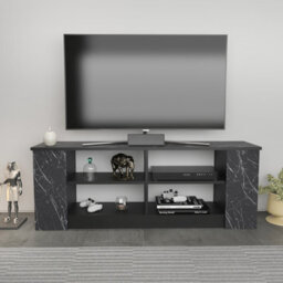 Decorotika Space Tv Stand Tv Unit For Tvs Up To 55 Inch Black Marble Effect And Black