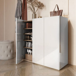 Arte Modern Easy 3 Sideboard Cabinet H950mm W950mm D400mm, White Gloss Fronts & Oak Scandi, Three Doors, Four Shelves, Led Lighting - thumbnail 4
