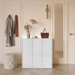Arte Modern Easy 3 Sideboard Cabinet H950mm W950mm D400mm, White Gloss Fronts & Oak Scandi, Three Doors, Four Shelves, Led Lighting - thumbnail 6