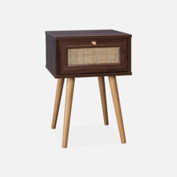 Sweeek - Set Of 2 Dark Wood And Cane Effect Bedside Tables With 1 Drawer - thumbnail 3