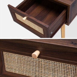 Sweeek - Set Of 2 Dark Wood And Cane Effect Bedside Tables With 1 Drawer - thumbnail 4