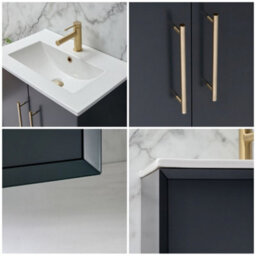 Homestylestore Anthracite 610mm Wall Hung Bathroom Vanity Unit With Basin And Brushed Brass T Bar Handle - thumbnail 3