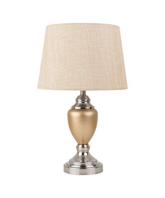 Lighting Supermarket Malham Ceramic Table Lamp With Matching Drum Shade - Champagne Gold & Satin Silver - image 1