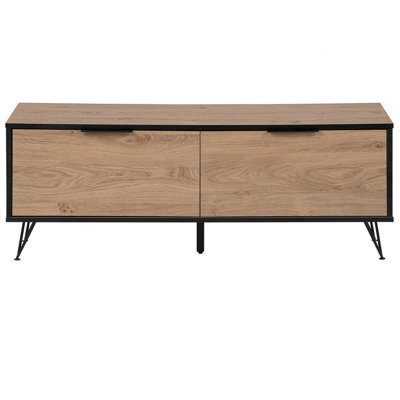 Beliani Tv Stand For 55-Inch Tvs, Light Wood And Black Metal, Cable Management - image 1