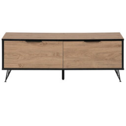 Beliani Tv Stand For 55-Inch Tvs, Light Wood And Black Metal, Cable Management - thumbnail 1