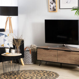 Beliani Tv Stand For 55-Inch Tvs, Light Wood And Black Metal, Cable Management - thumbnail 2