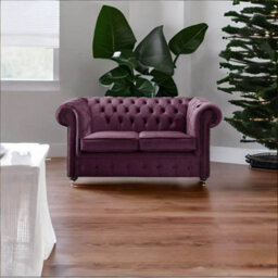 Chesterfield 2 Seater Fabric Malta 01 Purple Sofa - thumbnail 4