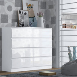 Fwstyle Stora White Gloss 8 Drawer Chest (H) 99Cm (W) 110Cm (D) 40Cm - Extra Deep 14Cm Drawers