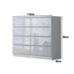 Fwstyle Stora White Gloss 8 Drawer Chest (H) 99Cm (W) 110Cm (D) 40Cm - Extra Deep 14Cm Drawers - thumbnail 9