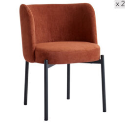 Nordlys Set Of 2 Metal And Ribbed Terracotta Velvet Dining Chairs Modern Design Style Dining Room - thumbnail 1