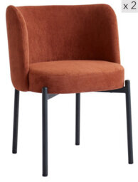 Nordlys Set Of 2 Metal And Ribbed Terracotta Velvet Dining Chairs Modern Design Style Dining Room - thumbnail 2