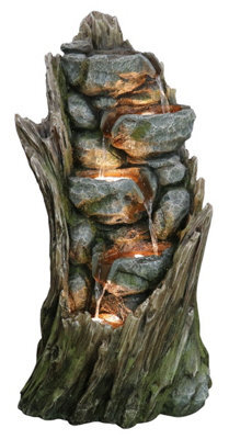Outdoor Living UK Solar Albany Rock & Wood Falls Wood Effect Water Feature Without Cover