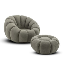 Teddy Boucle Fabric Sage Green Swivel Accent Chair With Footstool - thumbnail 4