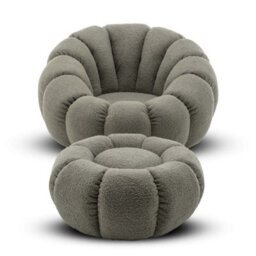 Teddy Boucle Fabric Sage Green Swivel Accent Chair With Footstool - thumbnail 3