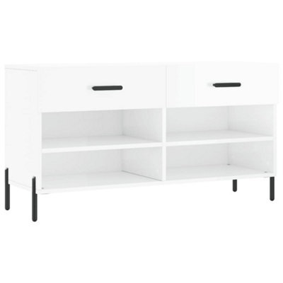 Berkfield Industrial Shoe Bench High Gloss White 102X35X55 Cm Engineered Wood