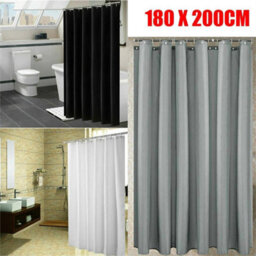 Grey 180 X 200Cm Extra Long Fabric Shower Curtain Waterproof With Hooks Weighted Hem - thumbnail 4