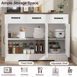 Sideboard Kitchen Cabinet With 3 Drawers And 3 Doors Wooden Storage Cupboard - thumbnail 6