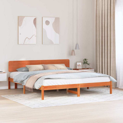 Berkfield Bed Frame With Headboard Wax Brown 180X200 Cm Solid Pine Wood - image 1