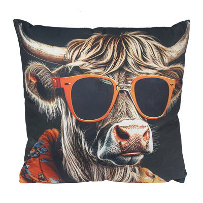 Pillow Cushion Sofa Bed Highland Cow Cool Shades Novelty Funny Animal Print