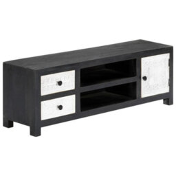 Berkfield Hand Carved Tv Cabinet Grey&white 120X30X40 Cm Solid Wood Mango - thumbnail 2