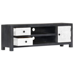Berkfield Hand Carved Tv Cabinet Grey&white 120X30X40 Cm Solid Wood Mango - thumbnail 5