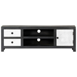 Berkfield Hand Carved Tv Cabinet Grey&white 120X30X40 Cm Solid Wood Mango - thumbnail 3