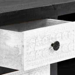 Berkfield Hand Carved Tv Cabinet Grey&white 120X30X40 Cm Solid Wood Mango - thumbnail 8