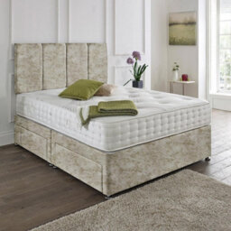 Dining Tables Zanzibar Headboard Divan Set , 2 Drawer On Same Side With Sprung 1500 Comfort Mattress - Crushed Champagne - Double - thumbnail 1