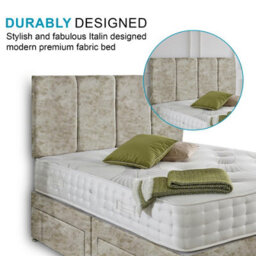 Dining Tables Zanzibar Headboard Divan Set , 2 Drawer On Same Side With Sprung 1500 Comfort Mattress - Crushed Champagne - Double - thumbnail 3