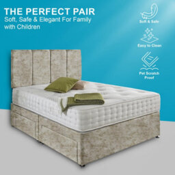 Dining Tables Zanzibar Headboard Divan Set , 2 Drawer On Same Side With Sprung 1500 Comfort Mattress - Crushed Champagne - Double - thumbnail 2
